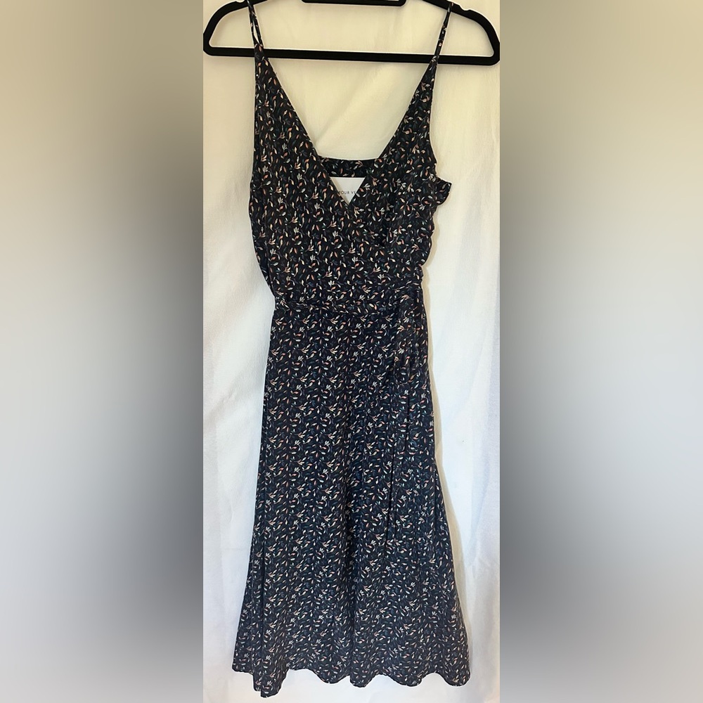 Amour Vert Sleeveless Wrap Dress with Delicate Leaf Print